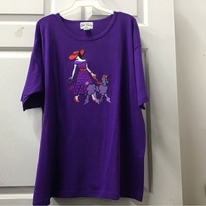 Plus size purple shirt Get Lucky lady red hat walking poodle large appliqué